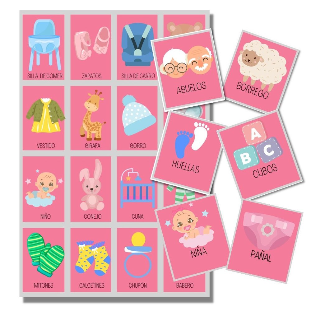 Baby Shower Games In Spanish - 100 Cards Pink - Baby Gender Reveal Decorations